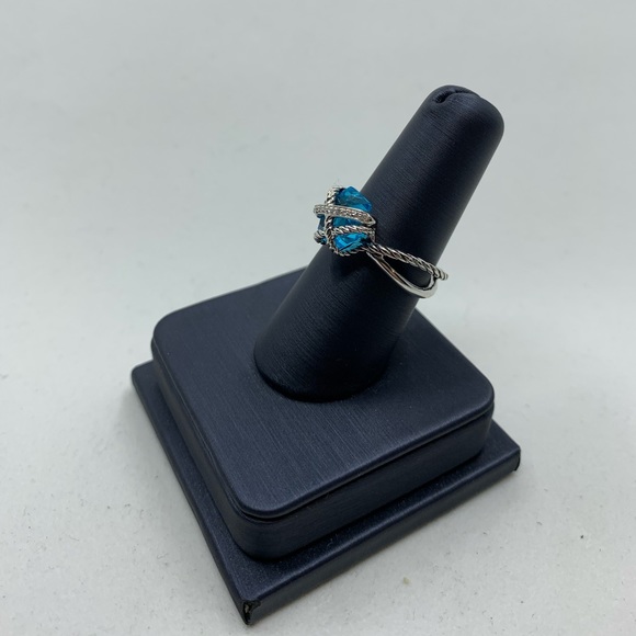 David Yurman Wrap Ring Blue Topaz & Diamond Sz 7 - Picture 2 of 6